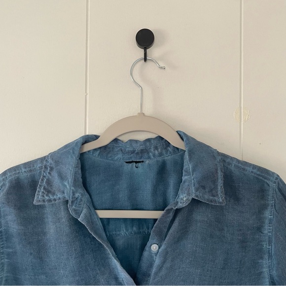 Women's Blue Button-Up Ruffle Top - Picture 3 of 10